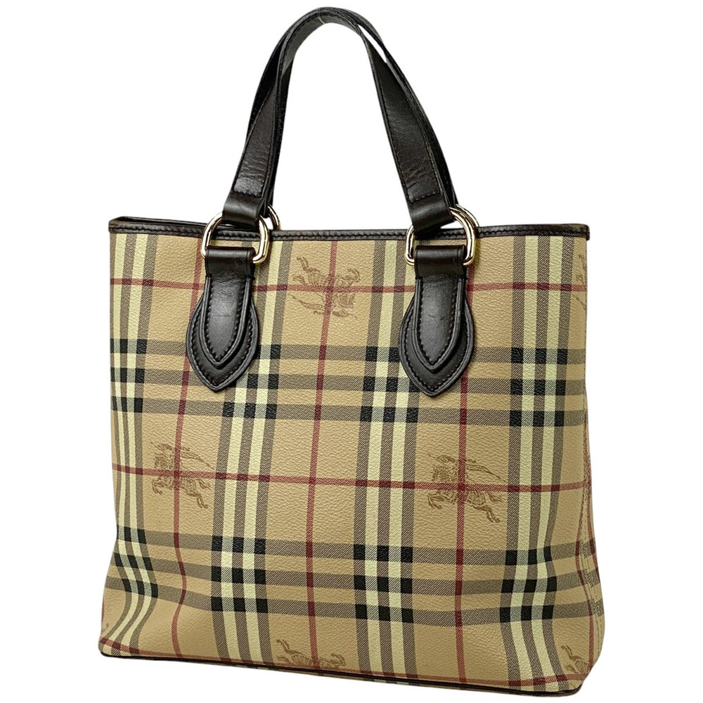 Burberry Check Tote Bag Handbag Canvas Beige Brown